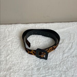 Satinato Preium Collection Leopard Calf Hair Women's Belt with Black Buckle